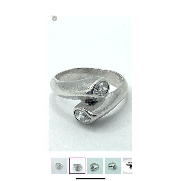 Vintage 925 sterling silver bypass knot ring CZ clear stone ends 7 Cahuse by JC - Picture 1 of 4